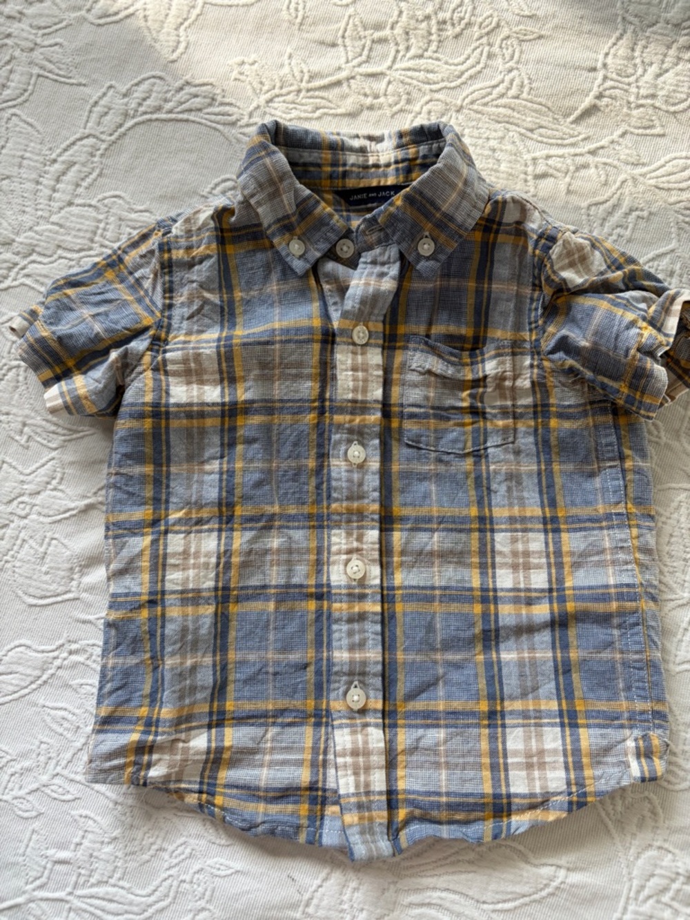 Janie and Jack 18-24m Button-Down Plaid Short-Sleeve Shirt - Blue & Yellow